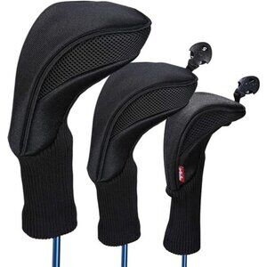 Black Golf Club Head Cover for Driver  3 Pcs Woods Headcovers, Golf Accessories